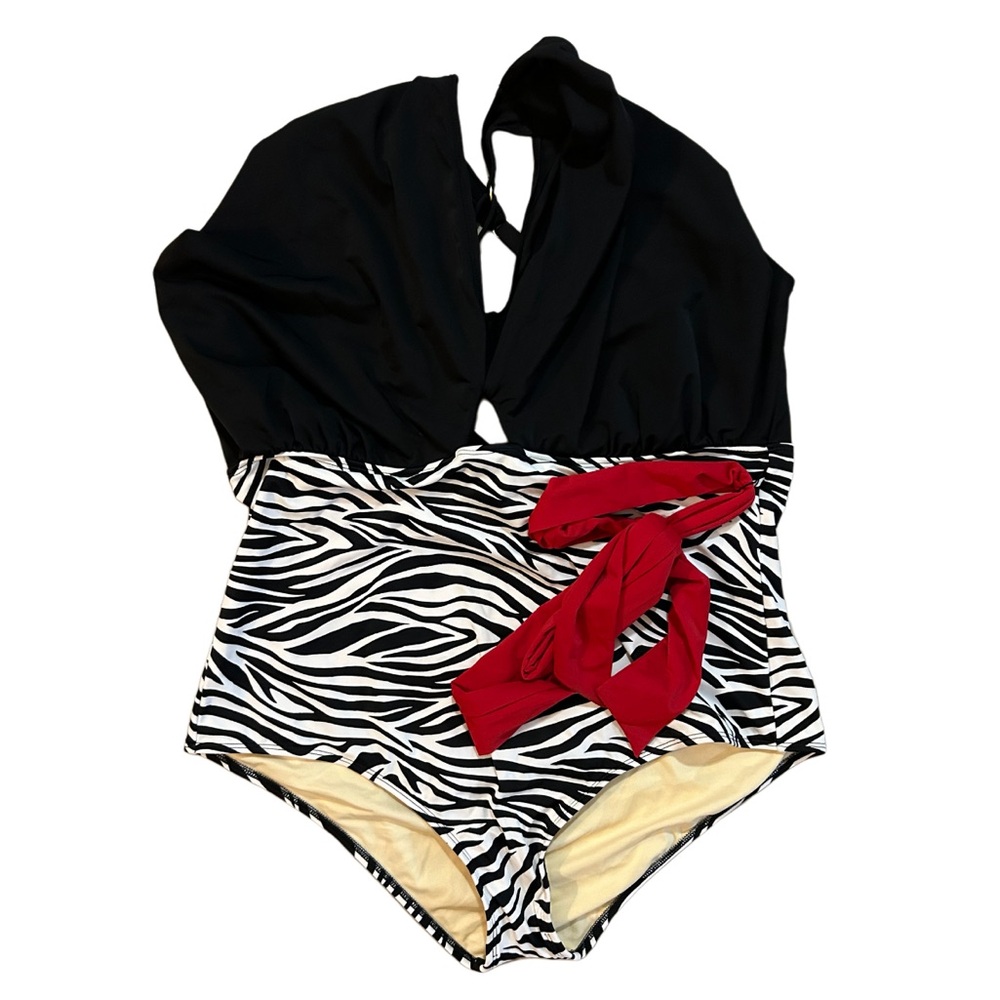 MiracleSuit zebra print with red belt size 28 NWOT